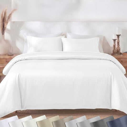 California Design Den Cotton Sateen Duvet Cover Set King, White Antique | 3-Piece Set with 2 Pillow Shams, Backed by Good Housekeeping Seal, Button Closure & Corner Ties, 400 TC 100% Cotton Sateen
