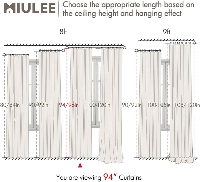MIULEE 100% Blackout Back Tab Pleat Linen Curtains 50" Wx94 L,Birch | 2 Panels,Thick Faux Linen,Textured Drapes,with Hooks,for Bedroom Living Room,Black Out,Room Darkening