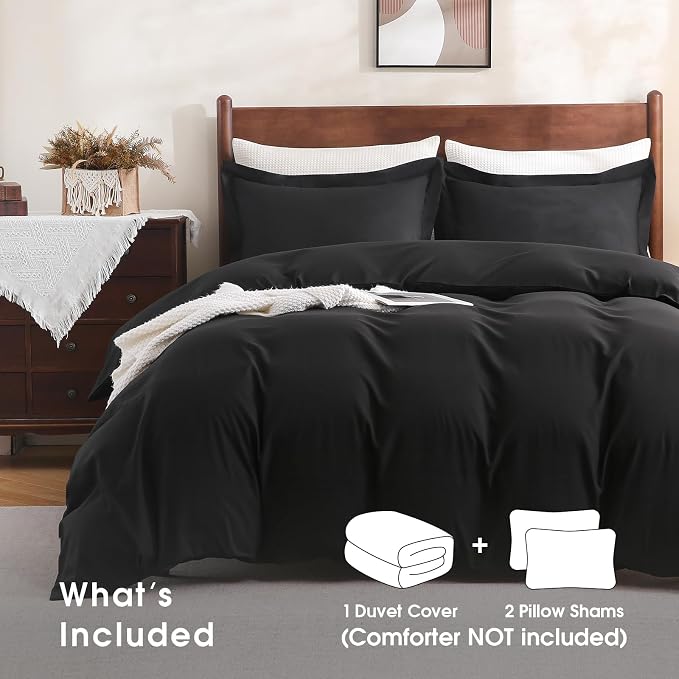 FreshCulture California King Duvet Cover - 3 Pieces Microfiber Duvet Cover Set with Zipper Closure - Lightweight & Easy Care - 1 Comforter Cover & 2 Pillow Shams - Comforter Not Included (Black)