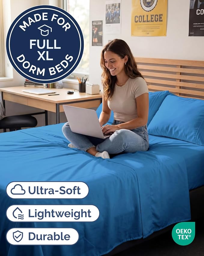 Full XL Sheets - 4 Piece Full XL Sheet Set - Cool & Breathable - Royal Blue | Hotel Luxury Bedding for Women & Men with Deep Pockets, Ultra-Soft, Comfy, Easy-Fit, Wrinkle Free & Fade Resistant, Oeko-Tex