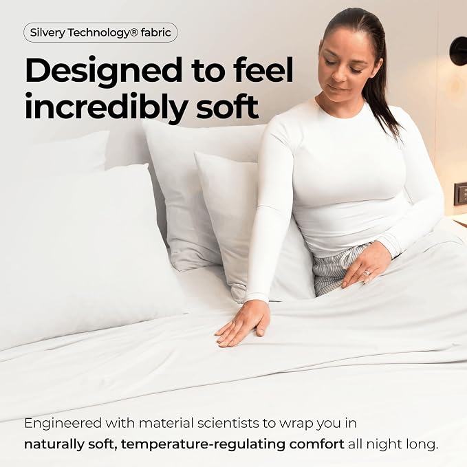 Silvery Silver Infused Bed Sheets Set - Ultra-Soft Temperature-Regulating Fabric with Self-Cleaning Technology™ that Stays Fresh 3X Longer for Hygienic Sleep