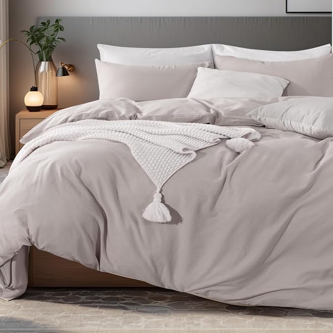 NEXHOME PRO Duvet Cover Full Size, 100% Washed Cotton Orgnic Linen Like Textured Breathable Durable Comfy, 3 PCs Home Bedding Set