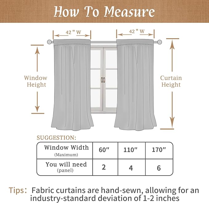 54 Inch Natural 100% Blackout Linen Curtains with White Liner, Stone | Linen Textured, Privacy Protected, Curtains for Bedroom, Window, Rod Pocket Back Tab, Neutral Drapes, 2 Panels, 42 x 54 Inch