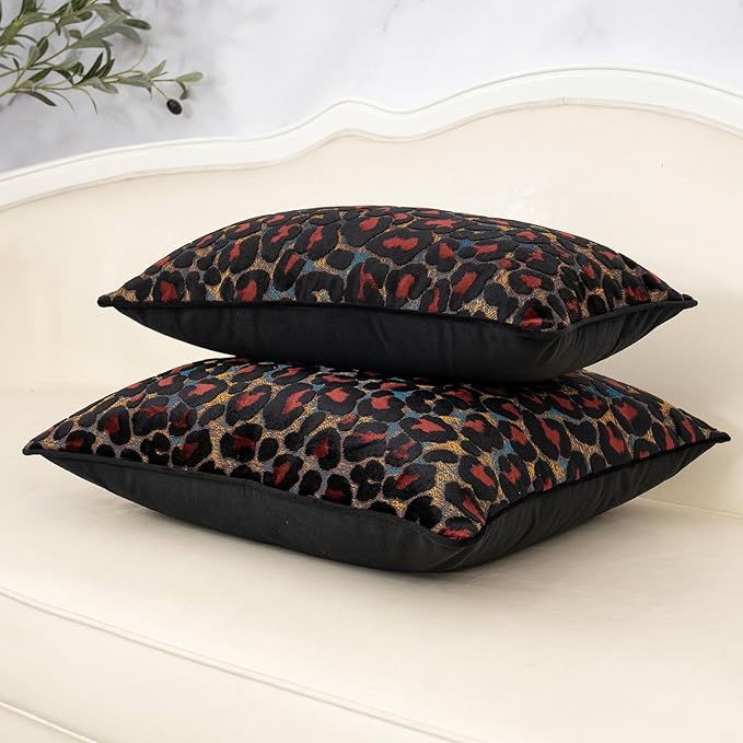 Alerfa Black Floral Throw Pillow Cover 20 x 20 Inch Cut Velvet Sqaure Luxury Decorative Pillow Cover for Couch Living Room Bedroom