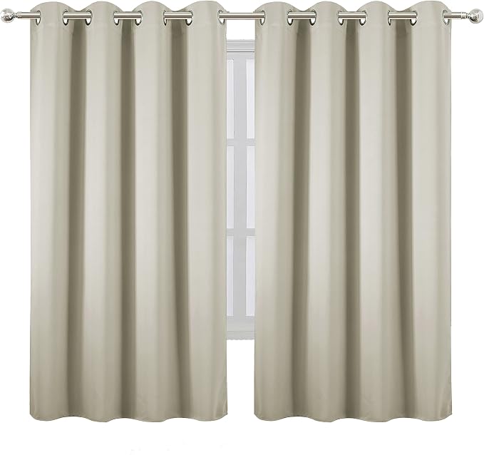 Light Beige Blackout Curtains 66 x 63 Inch Length/Set of 2 Curtain Panels/Thermal Insulated Room Darkening Blackout Curtains for Bedroom