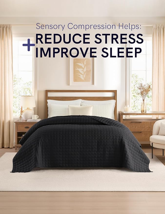 YnM 15lbs Weighted Blanket for Adults, Cotton Heavy Bed Throw Blanket with Cooling Glass Beads for All Season Use, Ideal for One Person of 140lbs (48x72 Inches, Queen Bed, Black)