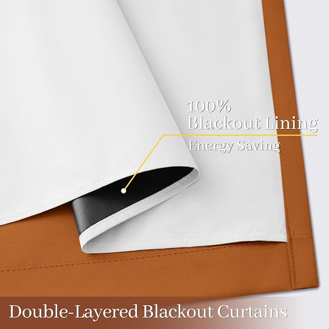 Yakamok Burnt Orange 100% Blackout Curtains 84 Inches Long 50" Wide 2 PCS | Blackout Curtain Panels for Bedroom, 2 Thick Layers Grommet Top Thermal Insulated Drapes with White Back for Living Room