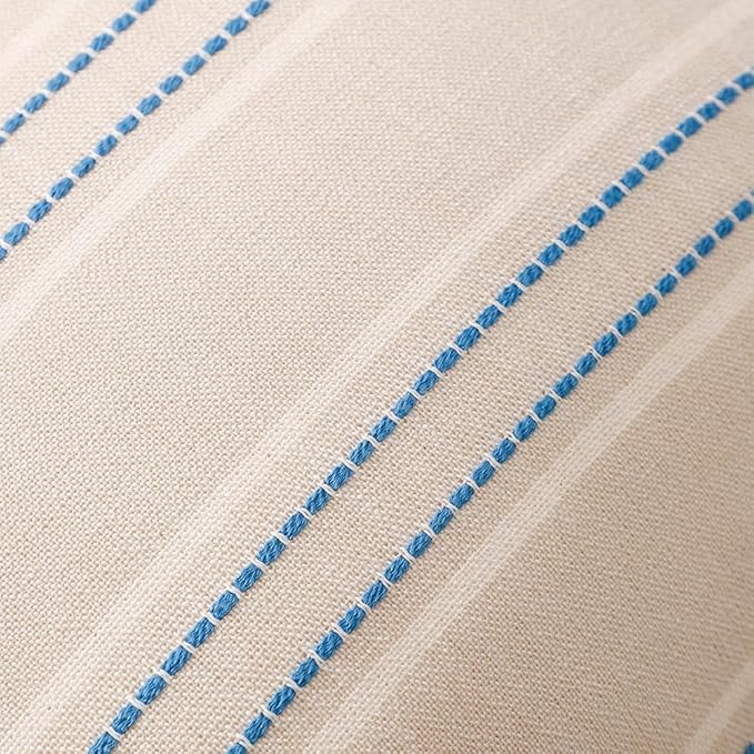 Hckot Striped Throw Pillow Covers 20x20 Set of 2 Lake Blue Pillow Covers | Farmhouse Decorative Pillows Textured Linen Square Cushion Covers for Sofa Couch Bed Living Room Decor(Lake Blue)