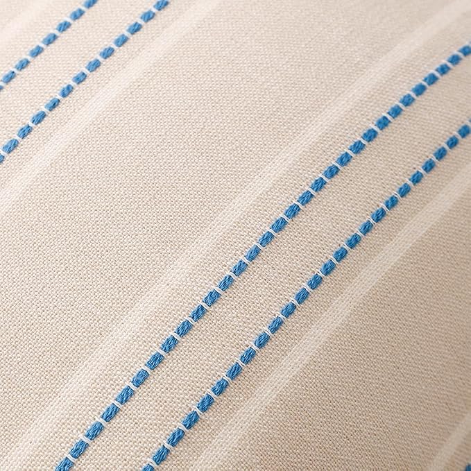 Hckot Striped Throw Pillow Covers 22x22 Set of 2 Lake Blue Pillow Covers | Farmhouse Decorative Pillows Textured Linen Square Cushion Covers for Sofa Couch Bed Living Room Decor(Lake Blue)