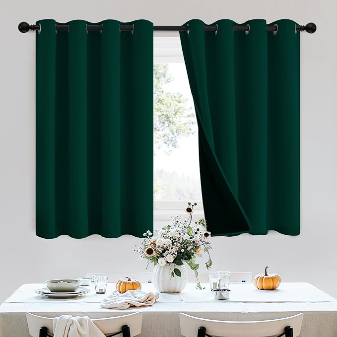 SimpleHome Dark Green 100% Blackout Curtains Room Darkening Living Room 36 | Curtains for Bedroom,Thermal Insulated Grommet Window Drapes,Curtains for Living Room with Black Back,52 x 36 Inch,2 Panels