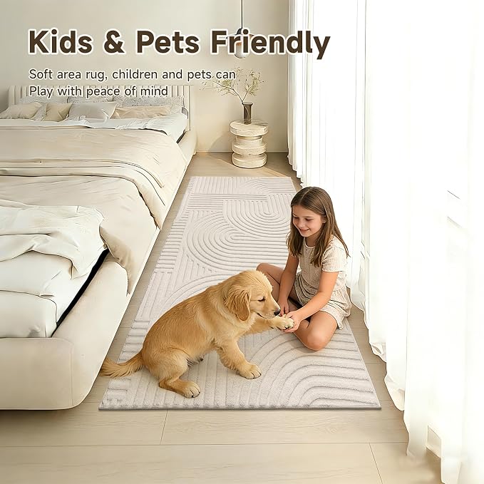 Pauwer 3x6 Area Rugs for Living Room, Modern Non Slip Washable Rug, Beige | Arch Pattern, Soft Fluffy, Neutral, Boho Accent, Solid Color Floor Carpet, For Kids Room Dining Room Nursery Entryway