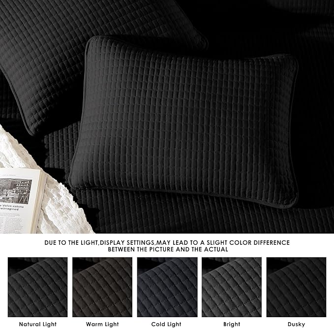 King Size Quilt-Lightweight Black Bedspreads King Quilt Bedding Set | Soft Coverlet with 2 Pillow Shams for All Seasons, Suitable for Bed, Couch, 3 Pieces, 106"x94"