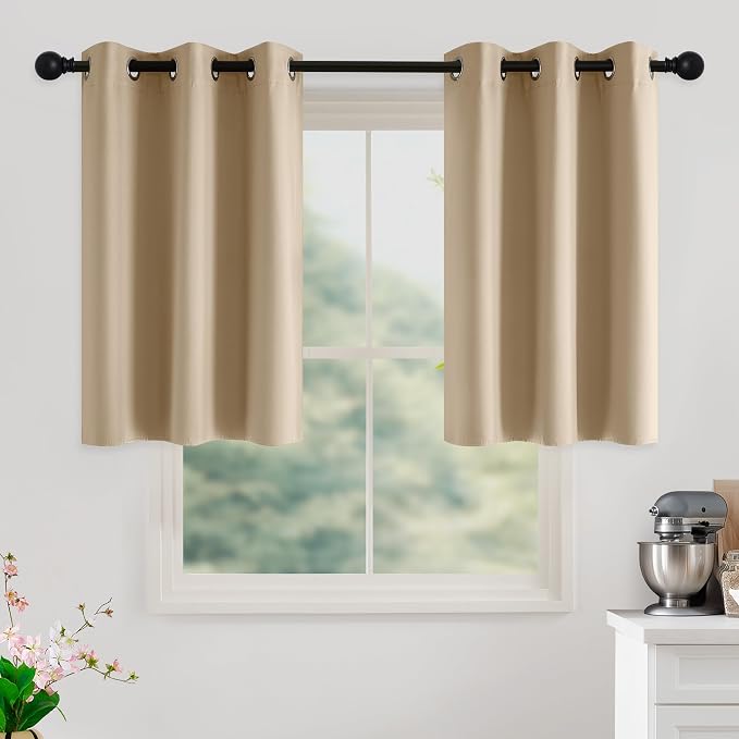 NICETOWN Beige Room Darkening Curtains 36 Inches Long 2 Panels for Living Room, Bedroom, Nursery Summer Thermal Insulated Blackout Drapes Grommet Noise Reducing Window Curtains, W40