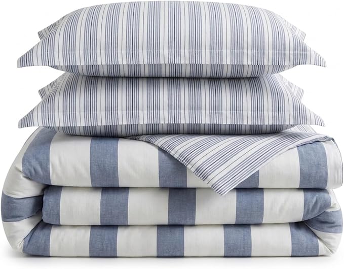 Nautica - Twin Duvet Cover Set, Cotton Reversible Bedding with Matching Sham, Mediterranean Inspired Bedding Set for All Seasons (Fairwater Blue, Twin)