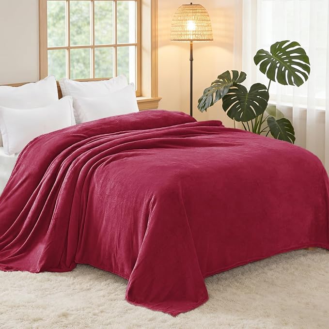 Exclusivo Mezcla Soft Fleece Blanket Twin Size for Bed, Deep Red | 60x80 Inches, Double-Sided Brushed Flannel, Lightweight Plush Cozy Blanket for Home Decor, All Season, Machine Washable