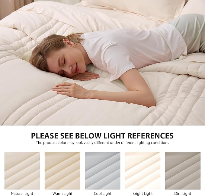 Full Comforter Set Beige - Bed in a Bag Full Size 7 Pieces, Soft Bedding Set for All Seasons, Premium Comforter Set with Comforter, Sheets, Pillowcases & Shams
