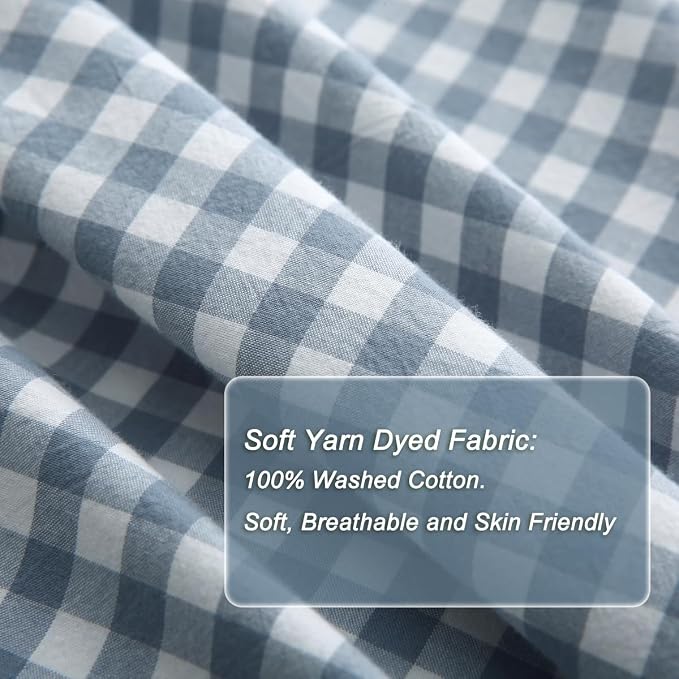 Silnuo Light Blue/White Gingham Plaid Ruffle Duvet Cover Set Twin Size | 100% Washed Cotton 3 Pcs Vintage Checkered Chic Farmhouse Bedding Set Comforter Cover Set(Twin,Light Blue/White)