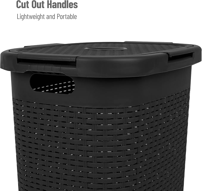 Mind Reader Slim Laundry Hamper with Lid, 60L Tall Clothes Basket, Narrow Tapered Design for Bathrooms, Closets and Laundry Rooms, Plastic, 2 Pack, Black