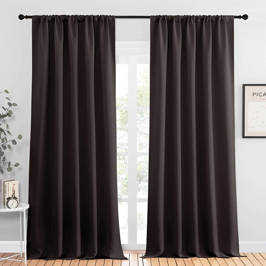 NICETOWN Blackout Curtains for Living Curtains, Toffee Brown, 2 Panels, 52 by 95, Room Darkening Window Curtain Panels, Easy-Care Solid Thermal Insulated Draperies/Drapes for Daughter Room