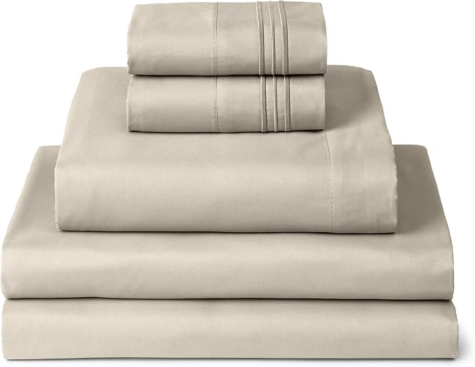 Mellanni Split King Sheets Set - 5 PC Iconic Collection Bedding | Hotel Luxury, Extra Soft, Cooling Bed Sheets - Wrinkle, Fade, Stain Resistant (Split King, Beige)