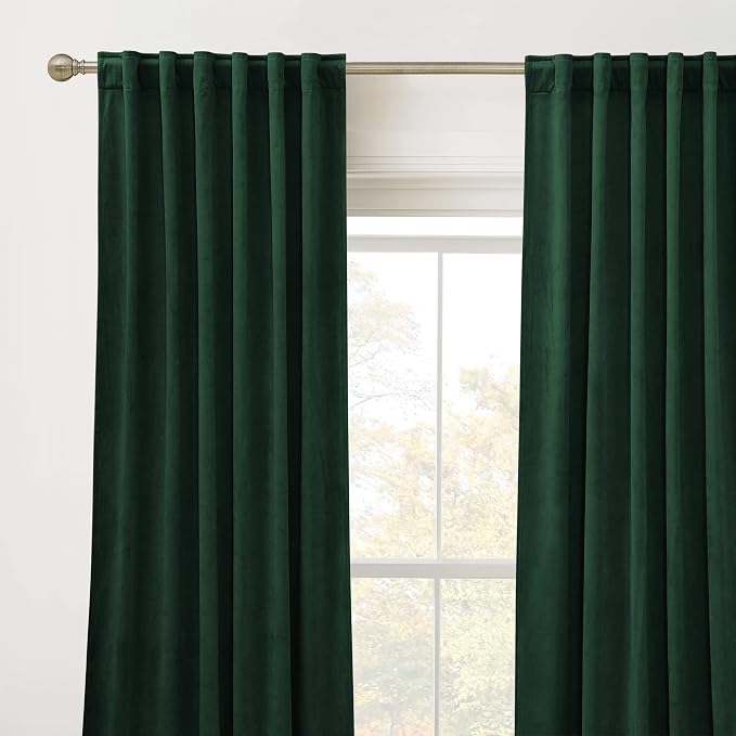 RYB HOME Hunter Green Velvet Blackout Curtains 90 inches for Bedroom | Thermal Insulated, Privacy UV Block, Noise Reducing, Energy Saving, Luxury Window Decor for Dining Room, W52 x L90, 2 Panels