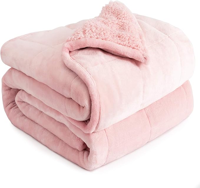 Cottonblue Fleece Weighted Blanket 15lbs for Adults Twin Size 48x72in Soft | Cozy Warm Sherpa Flannel Pink Weighted Blankets Throw for Sleep Calm Relax, Fuzzy Faux Fur Heavy Blanket for Bed Couch Sofa