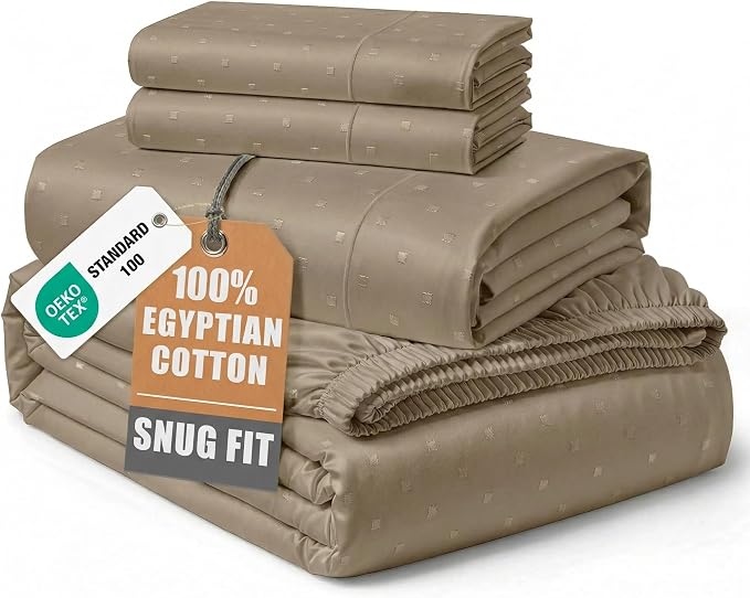 LANE LINEN California King Sheet Sets Cooling Sateen Weave - Taupe | Cal King Deep Pocket Sheets - 4-Piece Set, For A Luxurious Night's Sleep, For A Silky Hotel-Style Bed, Luxe Sheen