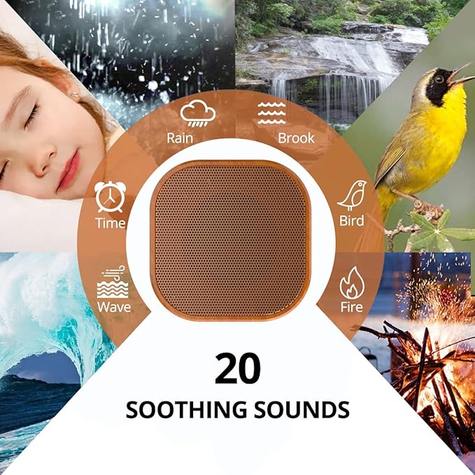 White Noise Machine plug-in Sound Machine with 20 Non Looping Natural Soothing Sounds and Memory Function Sleep Timer Sleep Machine with Sleep Therapy for Baby Kids Adults-New Wood Grain Added in 2025