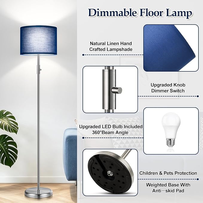 Floor Lamp Simple Design with Shade, Small Tall Lamps for Living Room Bedroom Office Dining Room Kitchen-Nickel