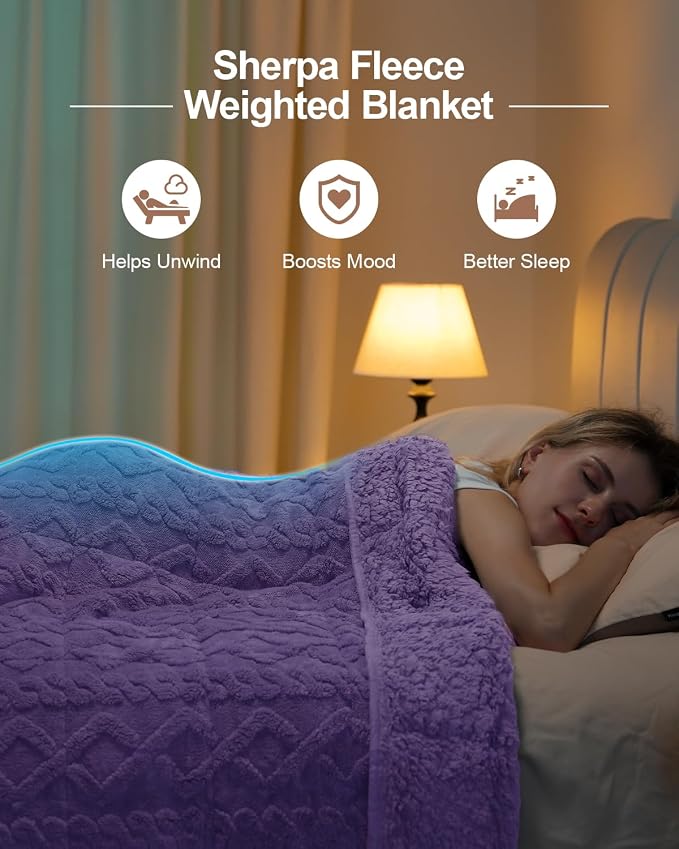 Ultra Soft Sherpa Weighted Blanket for Adults, 60"x80" 20lbs Heavy Blankets | Cozy Comfort for Relaxing Nights, Double-Sided Fluffy Sherpa & Fleece, Double Inner Layers-No Bead Bunching, Even Weight