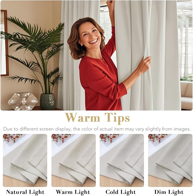 H.VERSAILTEX Back Tab Curtains 102 Inch Long for Living Room, Rod Pocket Room Darkening Thermal Insulated Blackout Curtains, 52 x 102 Inch, Ivory/Cream, 2 Panels