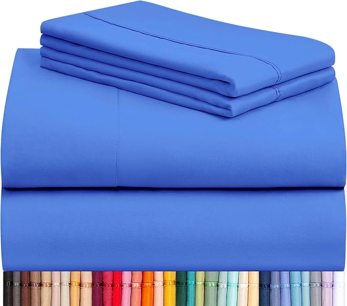 Cal King Size Sheets Set, Cooling & Soft Deep Pocket Bed Sheets, 4PC | LuxClub Silky Fitted Sheet & Pillowcase Sets, Breathable Hotel Luxury Bedding for Mattress Wrinkle Free, Marine Blue