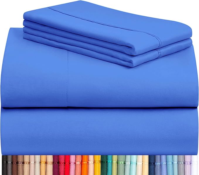 LuxClub Full Size Sheets, Cooling & Soft Deep Pocket Bed Sheets, 4PC | LuxClub Silky Fitted Sheet & Pillowcase Sets, Breathable Hotel Luxury Bedding for Mattress Wrinkle Free, Marine Blue