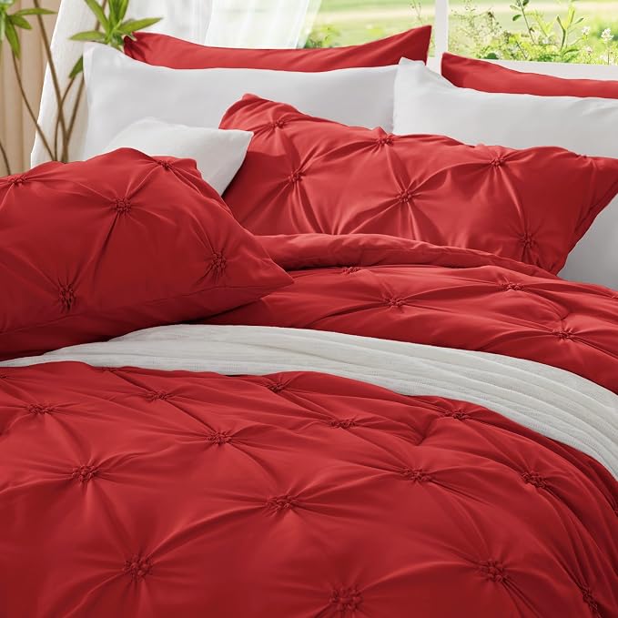 BEDELITE Twin Comforter Set Rose Red,Lightweight & Soft Comforter | Pintuck Boho Bedding, Warm & Cute Bed Set for All Season,With 1 Pillowcase