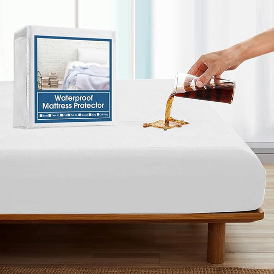 Queen Size Mattress Protector Pad Cover Waterproof, Queen Fitted Sheet | Deep Pocket up to 14’’, Noiseless & Skin-Friendly, White