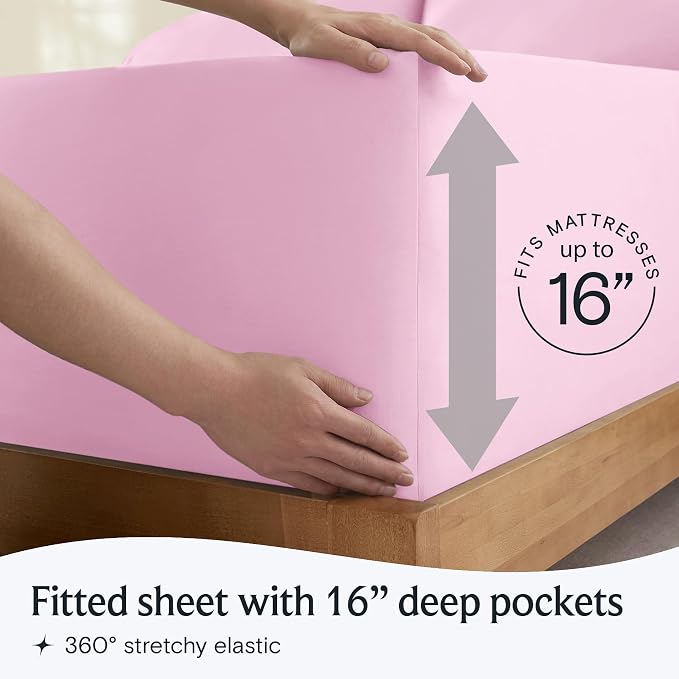LuxClub Twin XL Sheets Set, Cooling & Soft Deep Pocket Bed Sheets, 3PC | LuxClub Silky Fitted Sheet & Pillowcase Sets, Breathable Hotel Luxury Bedding for Mattress Wrinkle Free, Powder Pink