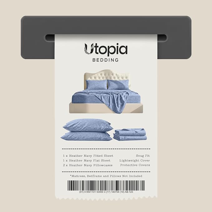 King Sheets Set, 4 Pieces 16" Deep Pocket Hotel Luxury Sheets, Heather Navy | Extra Soft Bedsheet Set, Comfy & Breathable Cooling Sheets, Wrinkle & Fade Resistant, Fitted Sheet, Flat Sheet, 2 Pillowcases