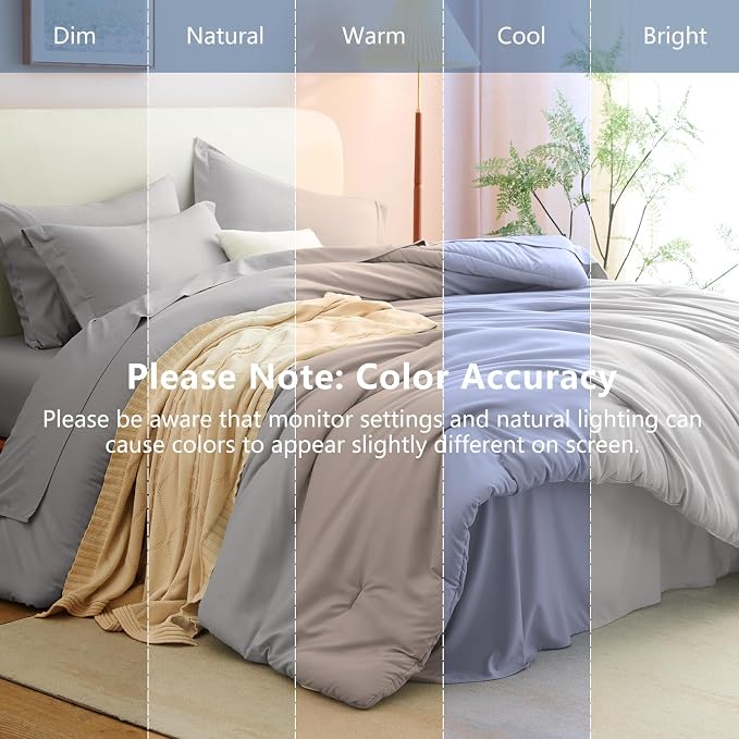 King Size Comforter Set French Grey, 7 Pieces Bed in a Bag King Comforter Set with Sheets, Bedding Sets with Down Alternative Comforter, Sheets, Pillowcases & Shams, Soft All Seasons Bed Set