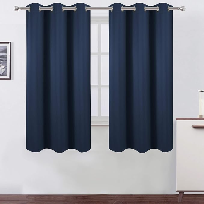 Navy Blackout Curtains/38 x 54 Inch Length/Set of Two Panels Grommet Bedroom Curtains