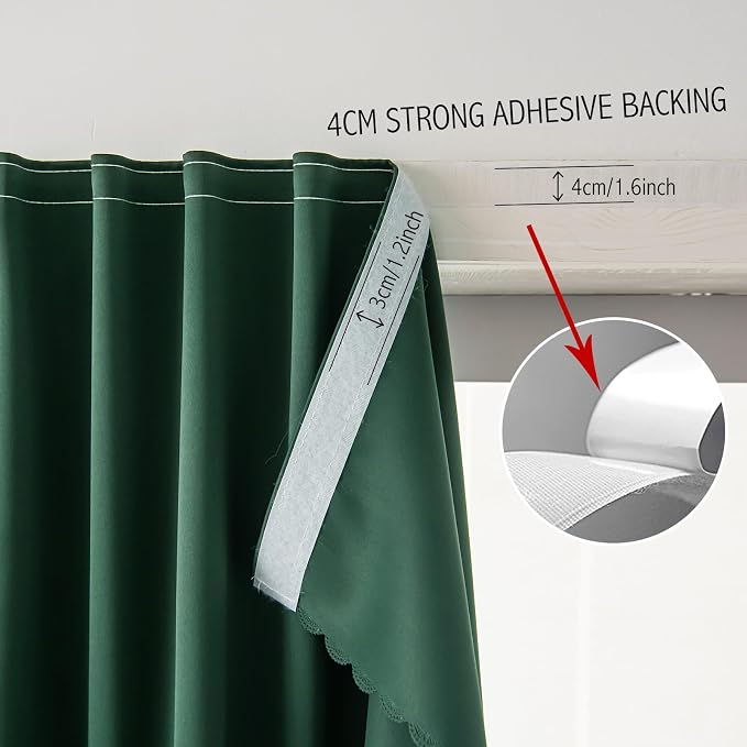 Instant Blackout Window Curtain with Reusable Adhesive, Thermal Insulated Fabric for RV Camper Small Windows, 71" W x 72" L, Dark Green, 1 Panel
