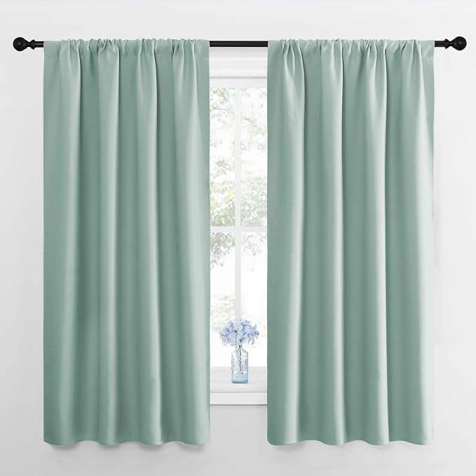 NICETOWN Curtains for Living Room 2 Panels, Rod Pocket Thermal Drapes for Bedroom, Room Darkning Fresh Shading Blinds Modern Home Decoration for Girls, W42 x L63 in per Panel, Seafoam Green