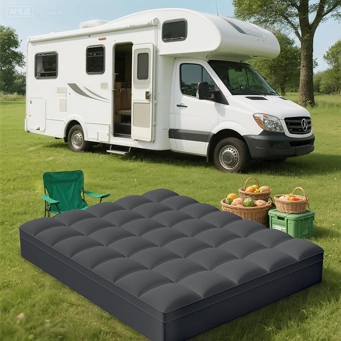 ELEMUSE RV Short Queen Grey Mattress Topper, Thick Pillow Top Mattress Pad | Plush comfort with overfilled fill. Deep pocket fits RV short queen beds, an RV essential for campers and travel trailers