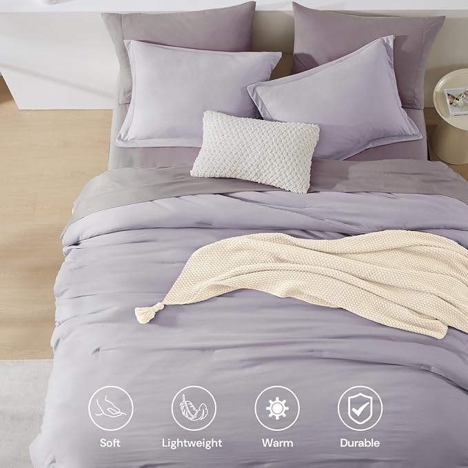 Full Size Comforter Sets-7 Pieces Ultra Soft Bed in a Bag Full Bedding Sets | Prewashed All Season Comforter with Sheets, Pillow Shams & Pillowcases,Lilac