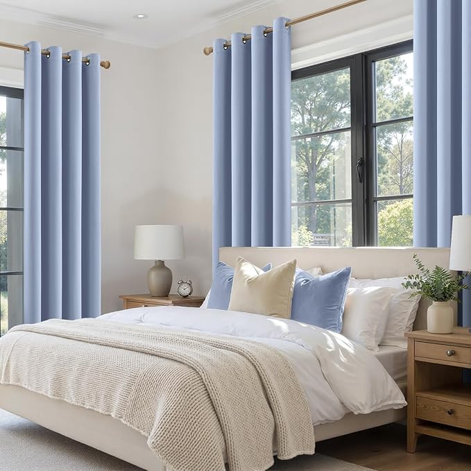 MIULEE Sky Blue Blackout Bedroom Curtains Drapes 72 Inch Long 52"x72" | Grommet Top, Room Darkening Window Drapes, Privacy Protection, Thermal Insulated, Heat Blocking, Light Blocking