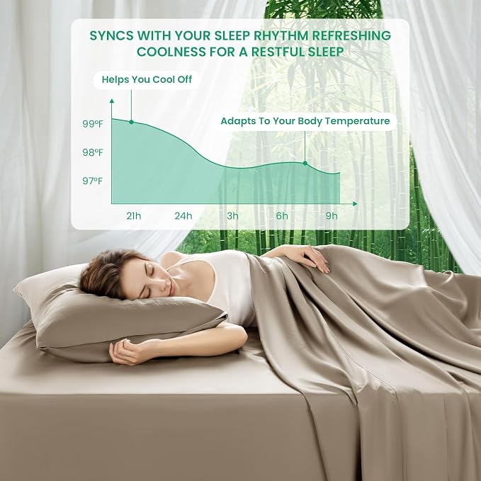 SONORO KATE 100% Viscose Derived from Bamboo_Sheets Full Size,4PC | Cooling Bed Sheets for Hot Sleepers,Soft Breathable & Silky,16" Deep Pocket,Luxury Hotel Bedding,Simply Taupe