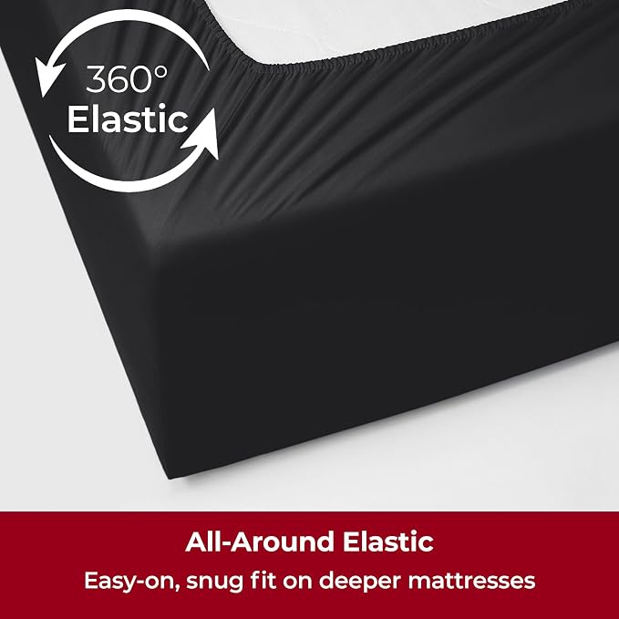 Mellanni Iconic 3-Piece, Ultra Soft Sheet Set (Twin XL, Black) | 10M+ Sleepers. Lab-tested: Sleeps Cool, Stays Bright, Strong, Smooth. Good Housekeeping Best Bedding, 7 yrs running.