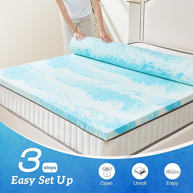 Sweetcrispy Full Mattress Topper, Memory Foam Cooling Pad, 4 Inch | Gel Infused, Ventilated Breathable, Sleeper Sofa, RV, Camper, Sofa Bed, Blue