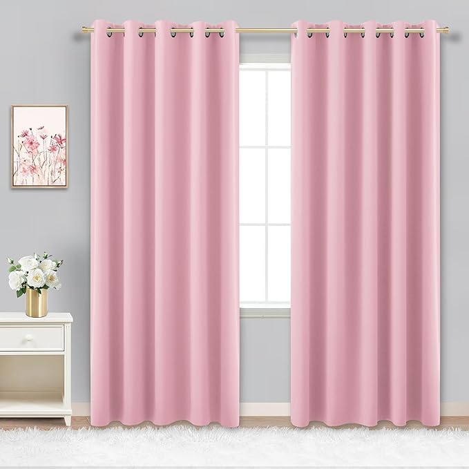 KOUFALL Light Pink Blackout Curtains 72 x 84 Inches Long for Girls Bedroom Nursery,Cute Teen Girl Room Decor,2 Panels Baby Pink Black Out Curtains for Toddler Little Girl