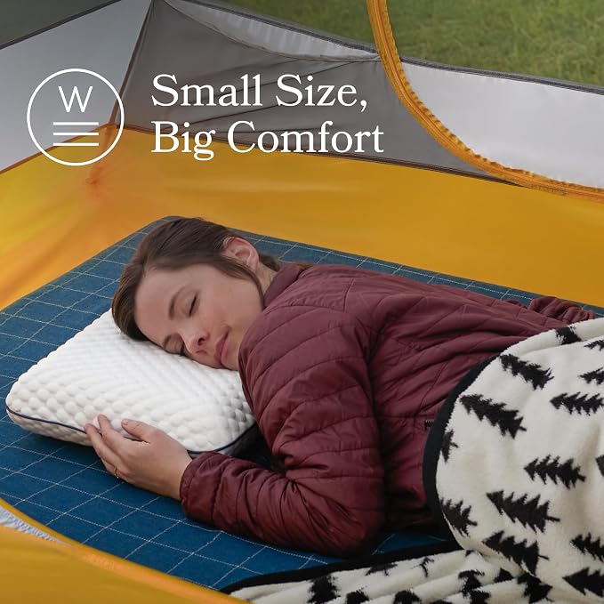 Weekender Cooling Gel Memory Foam Camping Pillow – Travel Size, Ventilated Cooling Pillow for Side & Back Sleepers, Neck Support, Compact with Carry Bag, Washable Cover