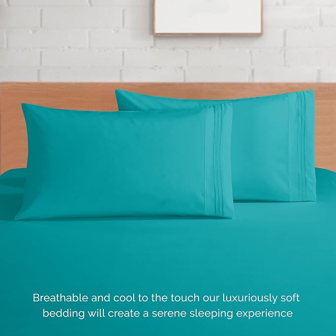 Elegant Comfort Luxurious 1500 Premium Hotel Quality Microfiber 4-Piece Sheet Set, 18-24 Inches Deep - Extra Deep Pocket Sheets - Ultra Soft 4PC Deep Pocket Sheets, Queen, Turquoise